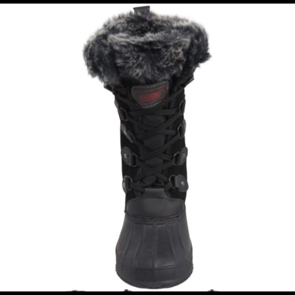 Womens Khombu Colby Tall Pac Boots size 6 Black Faux Fur Trim Lace Up Thermolite - Picture 4 of 7